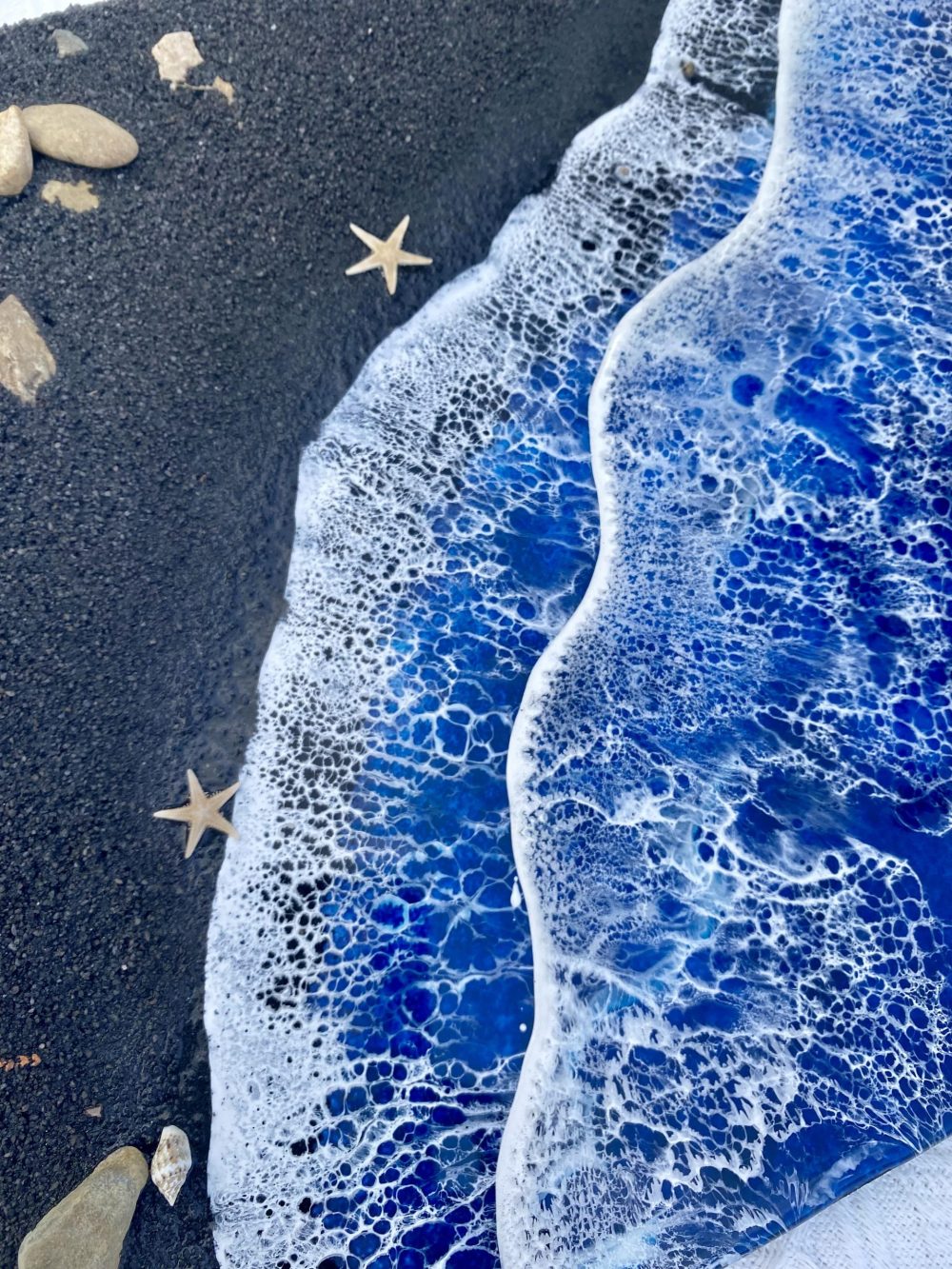 Black Blue Epoxy resin Beach Art - Image 2