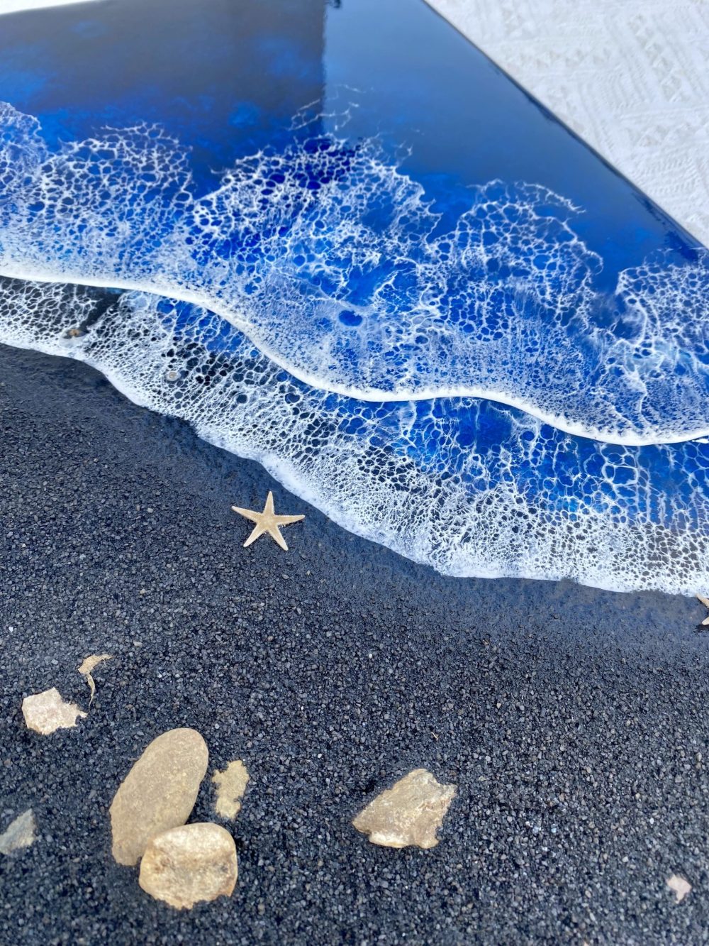 Black Blue Epoxy resin Beach Art - Image 3