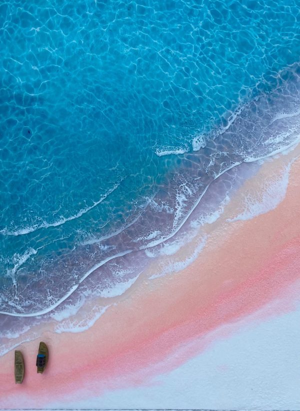 Pink Sand Beach Resin Art, 3D Ocean Epoxy Painting, Coastal Wall Art, Handmade Table decor, Beach House Decor, Ocean Wave Art, Sea Gift