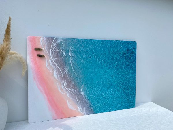 Pink Sand Beach Resin Art, 3D Ocean Epoxy Painting, Coastal Wall Art, Handmade Table decor, Beach House Decor, Ocean Wave Art, Sea Gift
