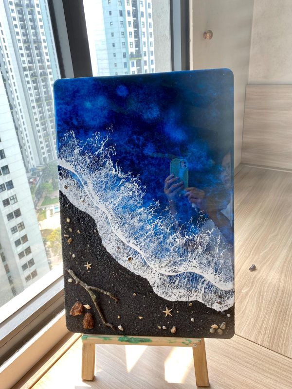 Ocean 3d Art Table Decor | Epoxy resin Art | 3D beach art | Handmade Black Sand Ocean Wall Art