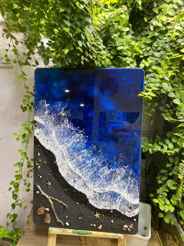 Ocean 3d Art Table Decor | Epoxy resin Art | 3D beach art | Handmade Black Sand Ocean Wall Art