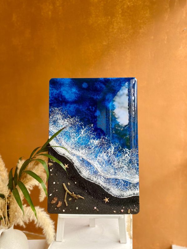 Ocean 3d Art Table Decor | Epoxy resin Art | 3D beach art | Handmade Black Sand Ocean Wall Art