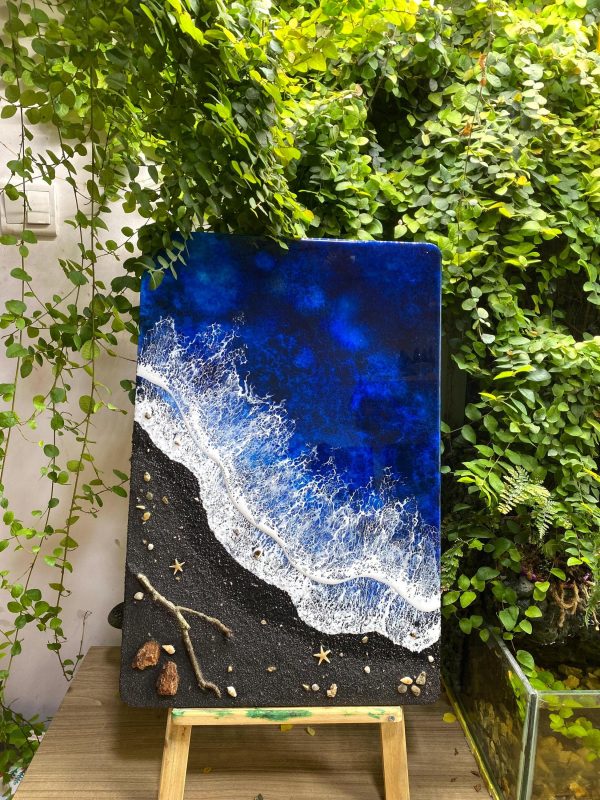 Ocean 3d Art Table Decor | Epoxy resin Art | 3D beach art | Handmade Black Sand Ocean Wall Art