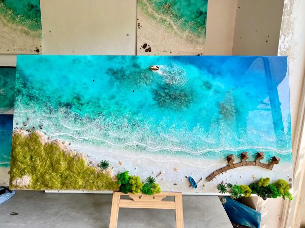 Ocean 3d Art Table Decor | Epoxy resin Art | 3D beach art | Handmade Ocean Wall Art