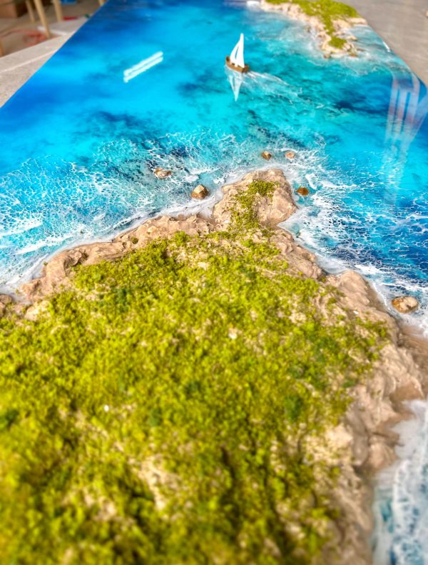 Ocean 3d Art Table Decor | Epoxy resin Art | 3D beach art | Handmade Ocean Landscape Wall Art