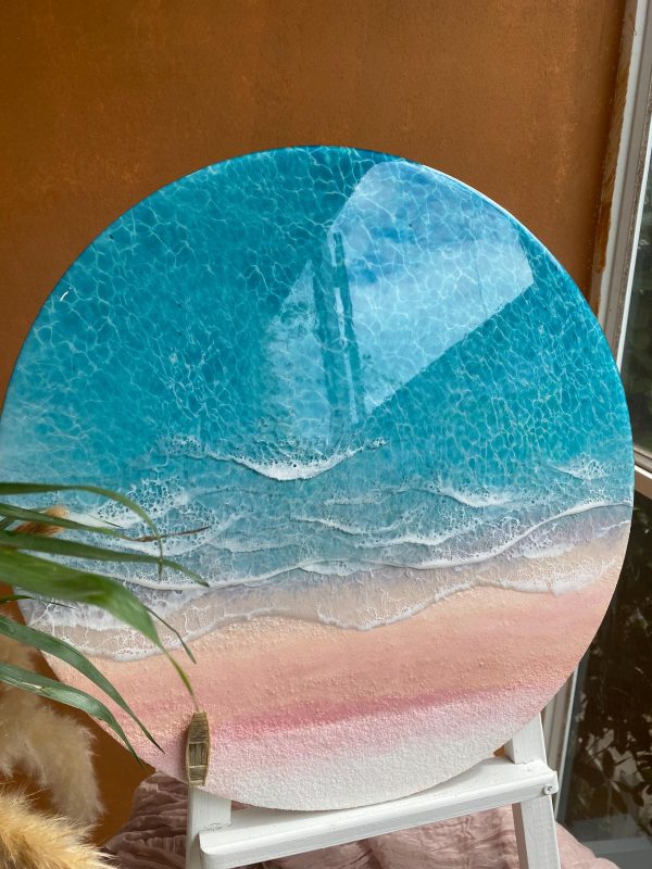 Round Ocean Resin Wall Art – 3D Beach Epoxy Table Decor – Coastal Décor – Handmade Seascape – Nautical Wall Hanging – Ocean Lover Gift