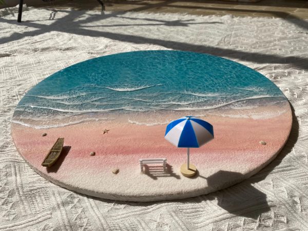 Round Ocean Resin Wall Art – 3D Beach Epoxy Table Decor – Coastal Décor – Handmade Seascape – Nautical Wall Hanging – Ocean Lover Gift
