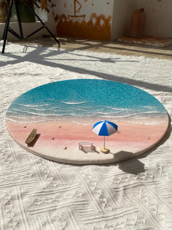 Round Ocean Resin Wall Art – 3D Beach Epoxy Table Decor – Coastal Décor – Handmade Seascape – Nautical Wall Hanging – Ocean Lover Gift