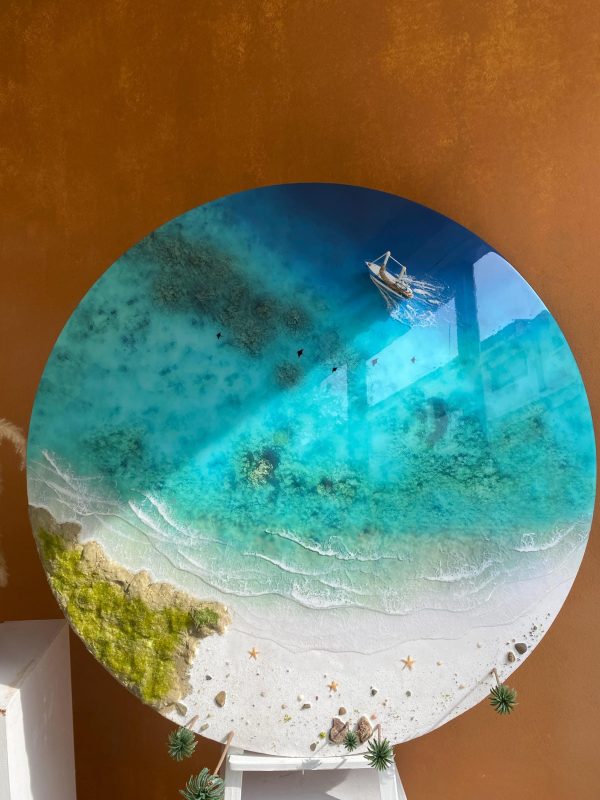 Round Ocean Resin Wall Art – 3D Beach Epoxy Painting – Coastal Décor – Handmade Seascape – Nautical Wall Hanging – Ocean Lover Gift
