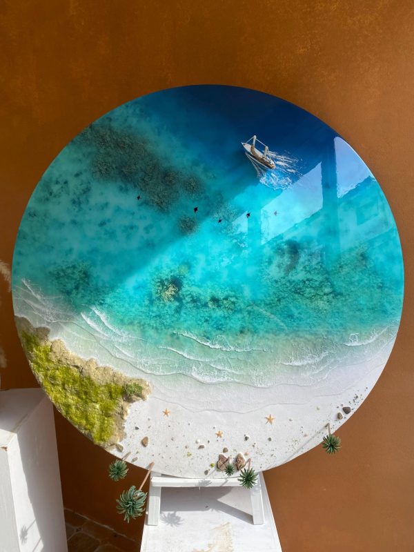 Round Ocean Resin Wall Art – 3D Beach Epoxy Painting – Coastal Décor – Handmade Seascape – Nautical Wall Hanging – Ocean Lover Gift