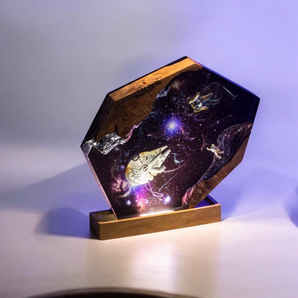 Custom Handmade Galaxy Resin Lamp – Space Travel Dream Epoxy Art with Wood Base | Gift for Dad | Room decor