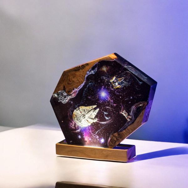 Custom Handmade Galaxy Resin Lamp – Space Travel Dream Epoxy Art with Wood Base | Gift for Dad | Room decor