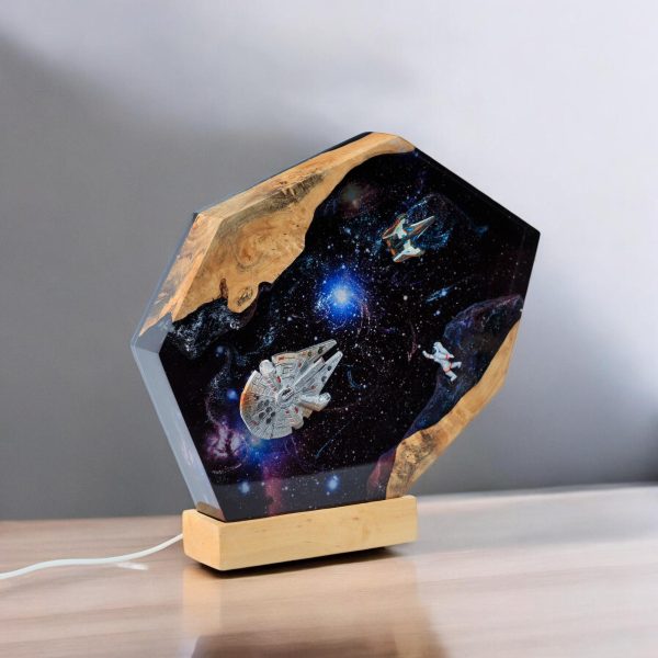 Custom Handmade Galaxy Resin Lamp – Space Travel Dream Epoxy Art with Wood Base | Gift for Dad | Room decor