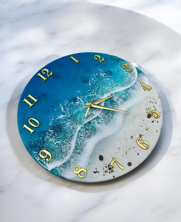 Handmade Ocean Resin Wall Clock | Beach Wave Art, Coastal Home Decor, Silent Quartz Clock | Gift for Mom