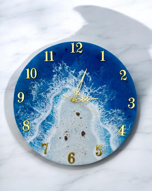 Handmade Ocean Resin Wall Clock | Beach Wave Art, Coastal Home Decor, Silent Quartz Clock | Gift for Mom
