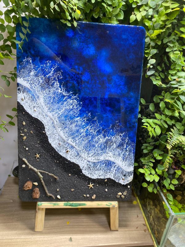 Ocean 3d Art Table Decor | Epoxy resin Art | 3D beach art | Handmade Black Sand Ocean Wall Art