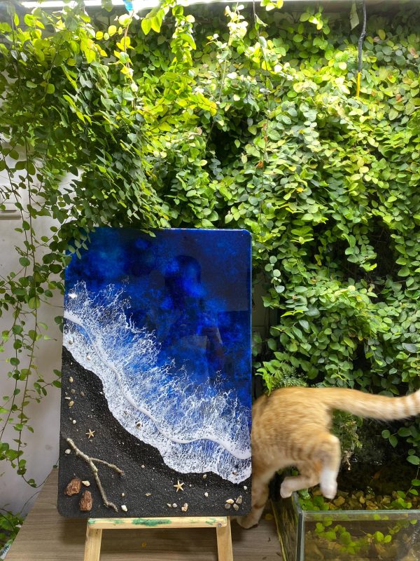 Ocean 3d Art Table Decor | Epoxy resin Art | 3D beach art | Handmade Black Sand Ocean Wall Art