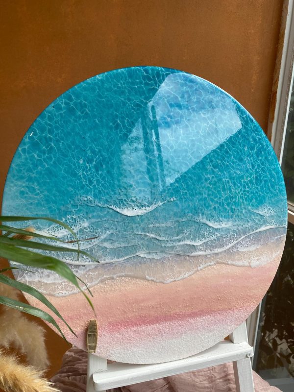Round Ocean Resin Wall Art – 3D Beach Epoxy Table Decor – Coastal Décor – Handmade Seascape – Nautical Wall Hanging – Ocean Lover Gift