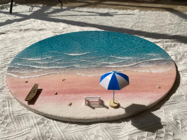 Round Ocean Resin Wall Art – 3D Beach Epoxy Table Decor – Coastal Décor – Handmade Seascape – Nautical Wall Hanging – Ocean Lover Gift