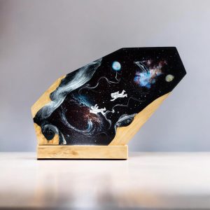 Custom Handmade Galaxy Resin Lamp – Astronaut & Space Epoxy Art with Wood Base | Gift for Mom | Room decor