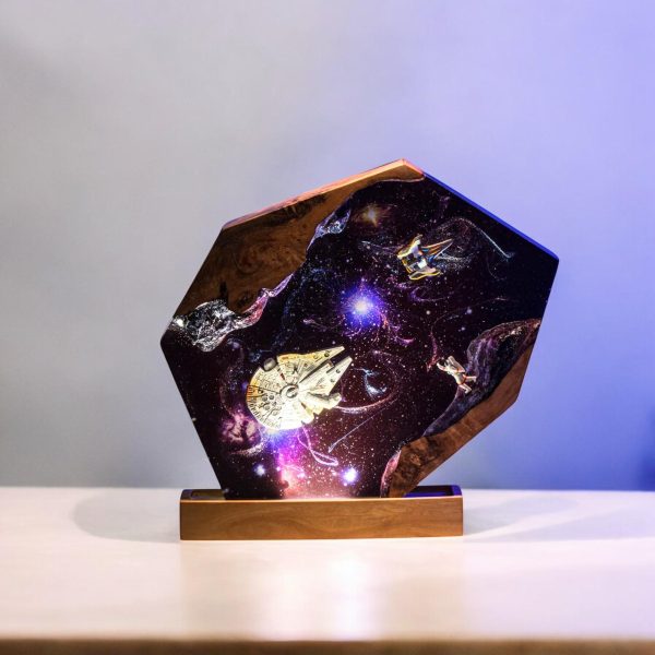 Custom Handmade Galaxy Resin Lamp – Space Travel Dream Epoxy Art with Wood Base | Gift for Dad | Room decor
