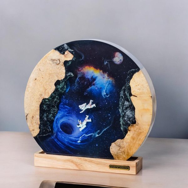 Custom Handmade Round Galaxy Resin Lamp | Astronaut & Space Epoxy Art with Wood Base | Gift for Mom | Room decor | Gift for Dad