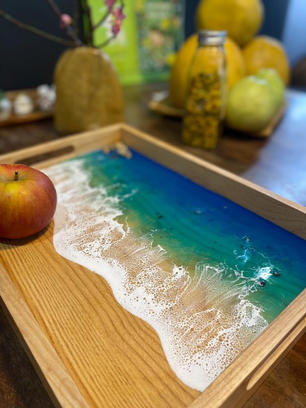 Wooden ocean tray, vanity tray, resin Seascape Tray, decorative tray, home decor, unique Mother's Day Gift, Gift for ocean lovers