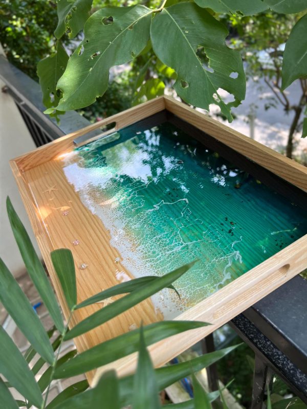 Wooden ocean tray, vanity tray, resin Seascape Tray, decorative tray, home decor, unique Mother's Day Gift, Gift for ocean lovers