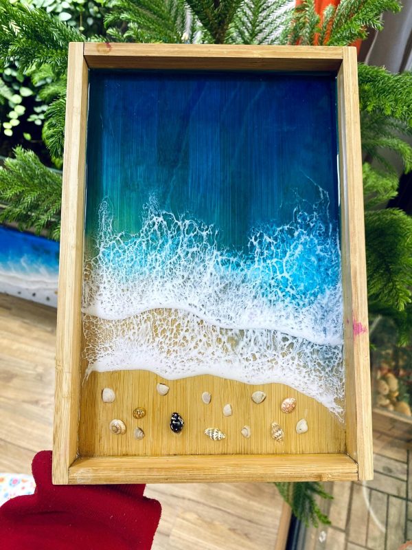 Wooden ocean tray, vanity tray, resin Seascape Tray, decorative tray, home decor, unique Mother's Day Gift, Gift for ocean lovers
