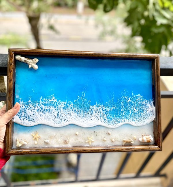 Wooden ocean tray, vanity tray, resin Seascape Tray, decorative tray, home decor, unique Mother's Day Gift, Gift for ocean lovers