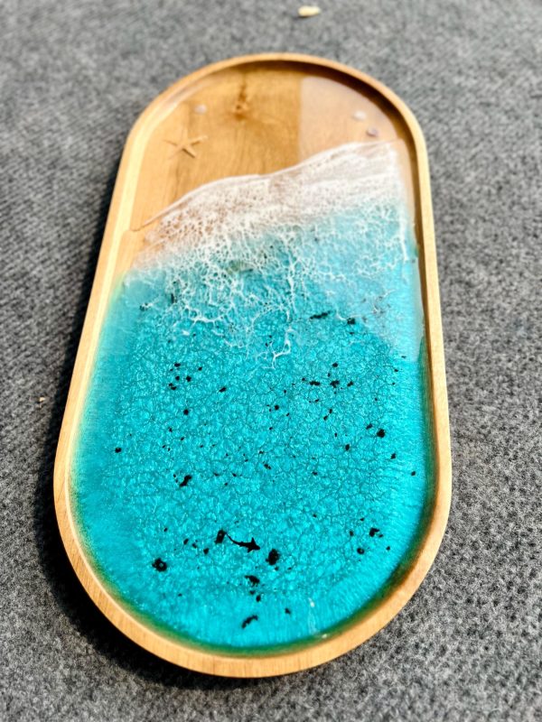 Epoxy Serving Tray 6.3x12.6 Inch Beach Resin Art Decorative Serving Tray for Coffee Table Coastal Resort Style Home Decor Gift | Custom Name