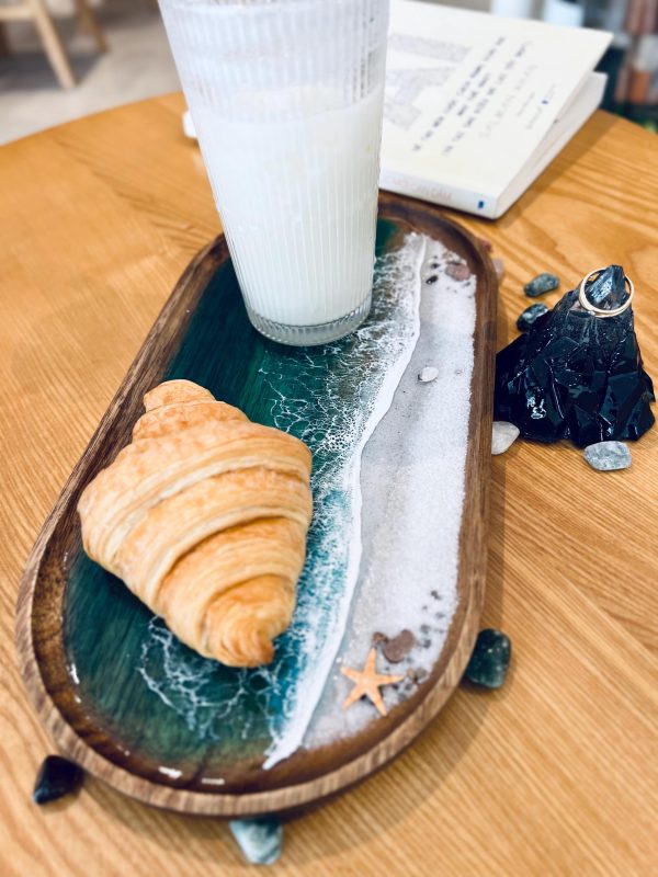 Ocean Waves Resin Tray - Coastal Home Decor | Wooden Ocean Decor | Coffee Table Decor, Sea Inspired Gifts, Acacia Wood Nautical trinket tray