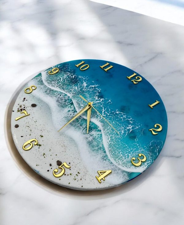 Handmade Ocean Resin Wall Clock | Beach Wave Art, Coastal Home Decor, Silent Quartz Clock | Gift for Mom