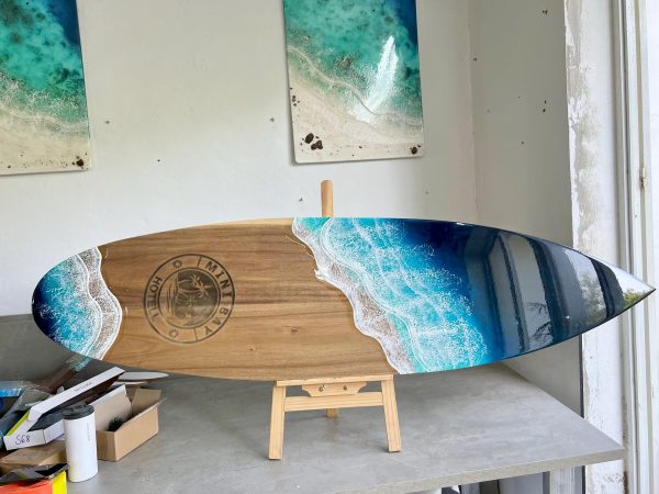 Personalized Wooden surfboard Wedding surfboard gift Resin art decor Ocean Wall Decor Epoxy sea sign