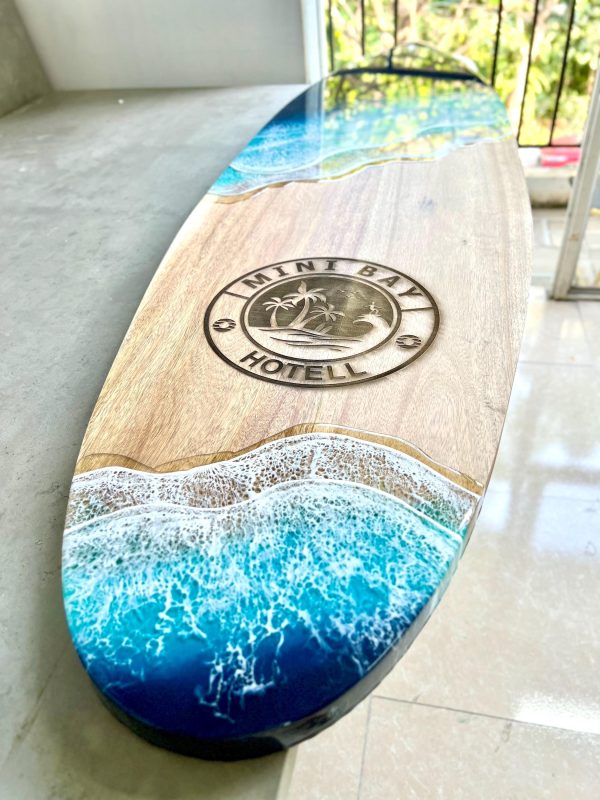Personalized Wooden surfboard Wedding surfboard gift Resin art decor Ocean Wall Decor Epoxy sea sign