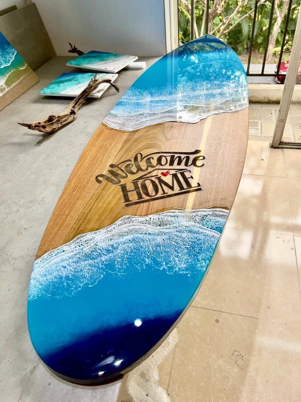Personalized Wooden surfboard Wedding surfboard gift Resin art decor Ocean Wall Decor Epoxy sea sign