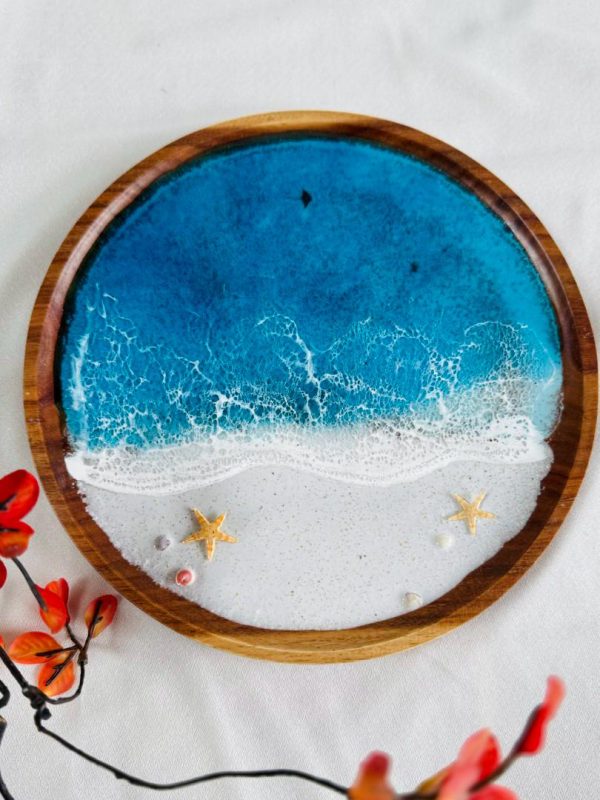 Serving Tray Bathroom Tray Round Beach Resin Art Decorative Tray for Coffee Table Coastal Home Decor Resort Style Serving Tray Customizable