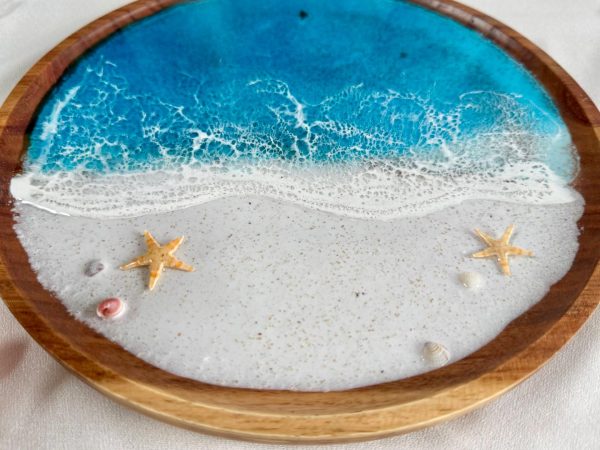 Serving Tray Bathroom Tray Round Beach Resin Art Decorative Tray for Coffee Table Coastal Home Decor Resort Style Serving Tray Customizable