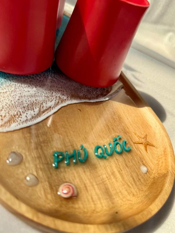 Epoxy Serving Tray 6.3x12.6 Inch Beach Resin Art Decorative Serving Tray for Coffee Table Coastal Resort Style Home Decor Gift | Custom Name