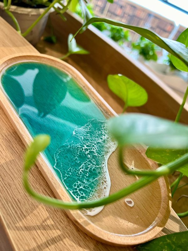Epoxy Serving Tray 6.3x12.6 Inch Beach Resin Art Decorative Serving Tray for Coffee Table Coastal Resort Style Home Decor Gift | Custom Name