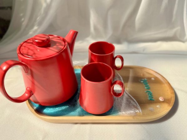 Epoxy Serving Tray 6.3x12.6 Inch Beach Resin Art Decorative Serving Tray for Coffee Table Coastal Resort Style Home Decor Gift | Custom Name