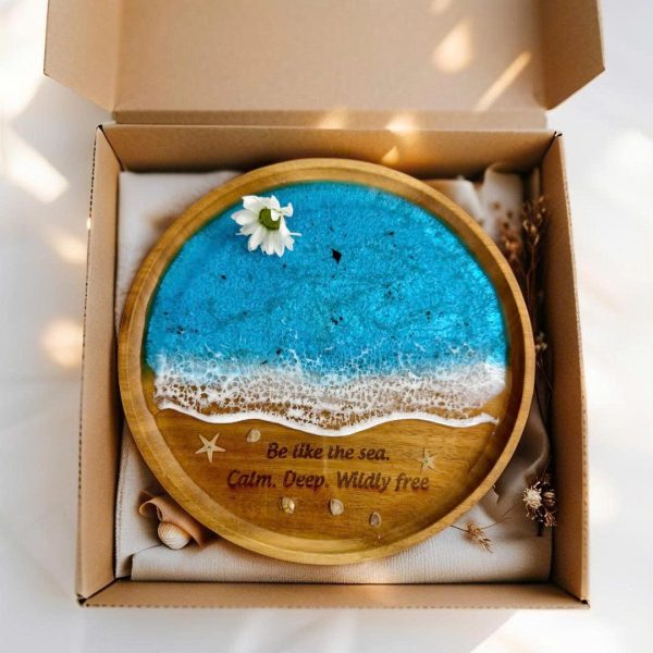 Serving Tray Bathroom Tray Round Beach Resin Art Decorative Tray for Coffee Table Coastal Home Decor Resort Style Serving Tray Customizable