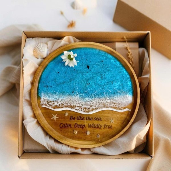 Serving Tray Bathroom Tray Round Beach Resin Art Decorative Tray for Coffee Table Coastal Home Decor Resort Style Serving Tray Customizable